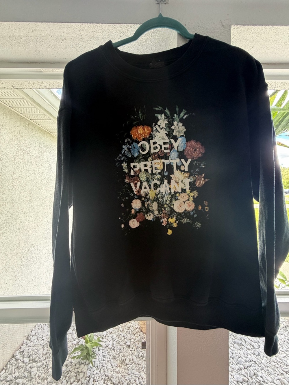 Obey Dark Blue Floral Graphic Crewneck Sweatshirt